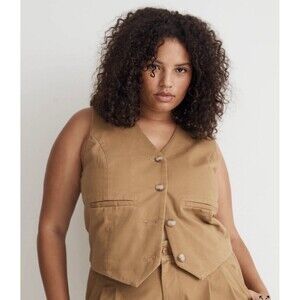 MADEWELL Button-Front Vest Chino Size 14 Khaki NEW Festival Boho Casual NM402